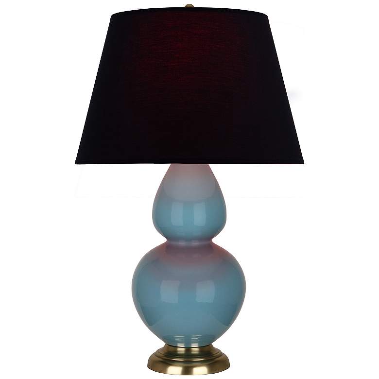 Image 1 Double Gourd 31"H Steel Blue And Brass Lamp w/ Ink And Rose Shade