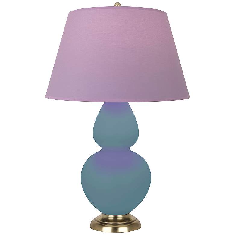 Image 1 Double Gourd 31"H Steel Blue And Brass Lamp w/ Lavender And Plum Shade