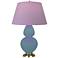 Double Gourd 31"H Steel Blue And Brass Lamp w/ Lavender And Plum Shade
