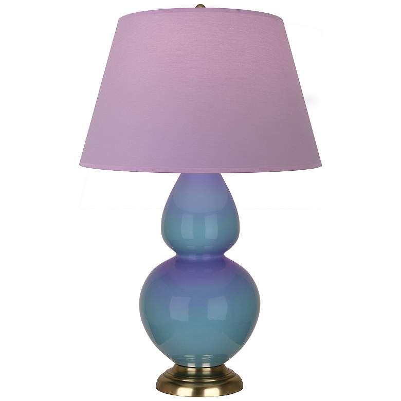 Image 1 Double Gourd 31"H Steel Blue And Brass Lamp w/ Lavender And Plum Shade