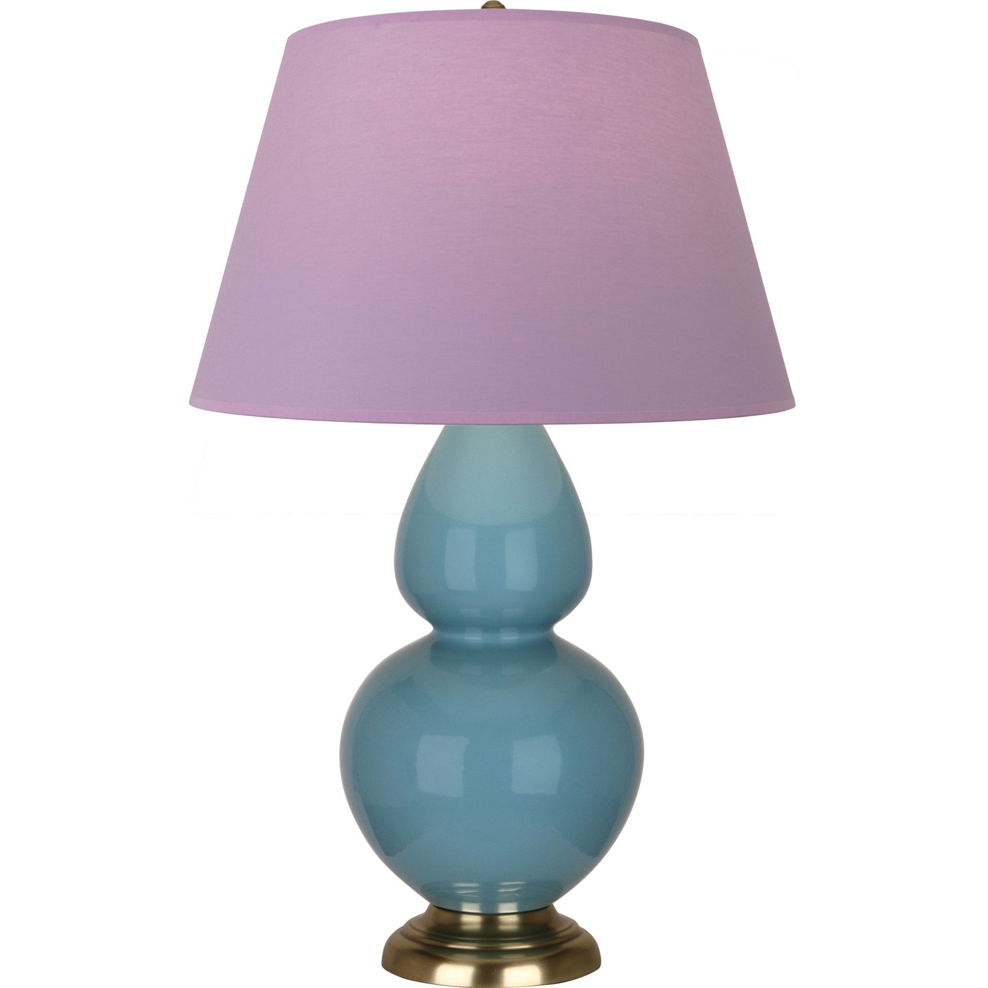 Image 2 Double Gourd 31"H Steel Blue And Brass Lamp w/ Lavender And Plum Shade more views