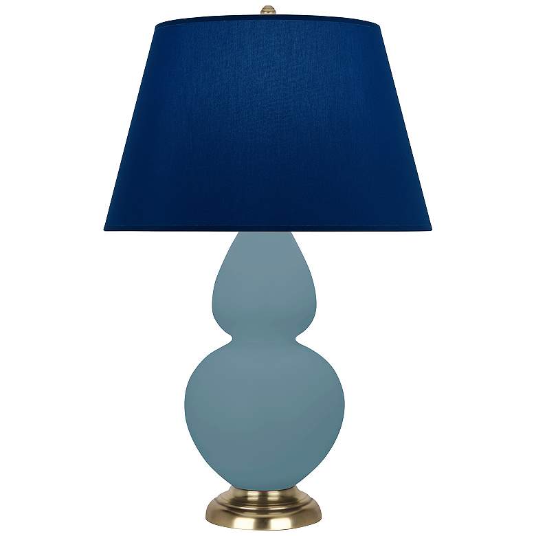 Image 1 Double Gourd 31"H Steel Blue And Brass Lamp w/ Navy And Gray Shade