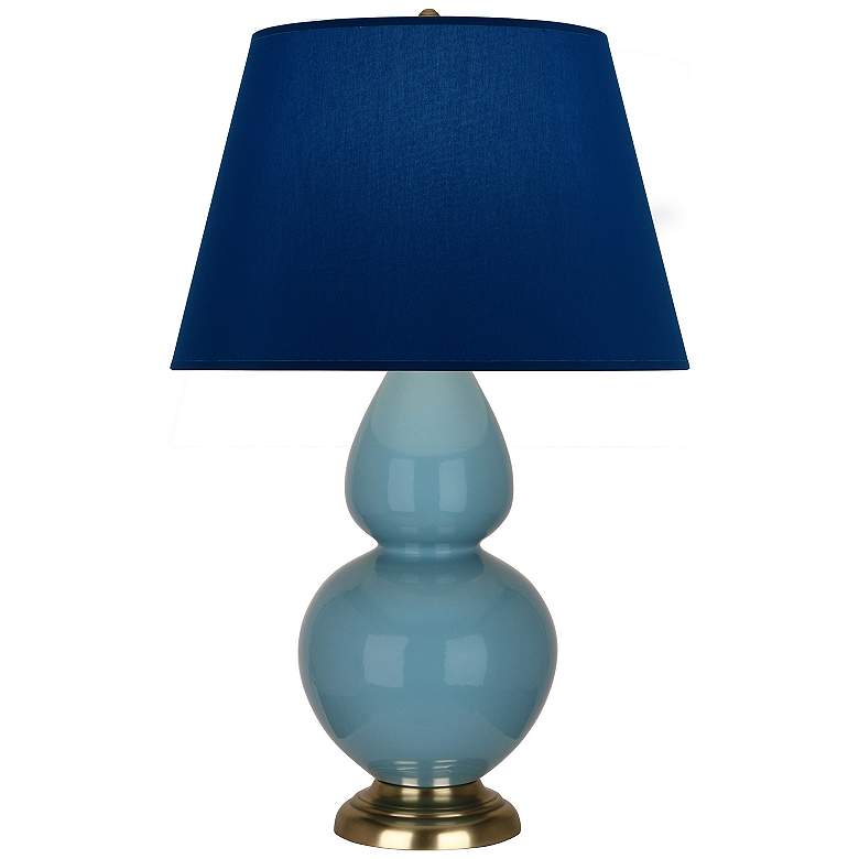 Image 1 Double Gourd 31"H Steel Blue And Brass Lamp w/ Navy And Gray Shade