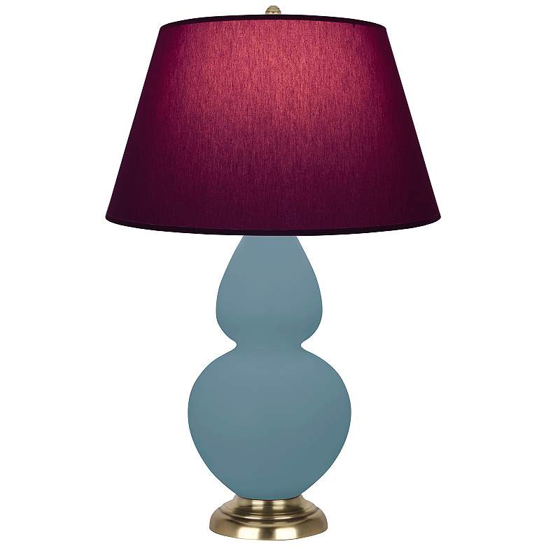 Image 1 Double Gourd 31"H Steel Blue And Brass Lamp w/ Plum And Lavender Shade