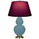 Double Gourd 31"H Steel Blue And Brass Lamp w/ Plum And Lavender Shade