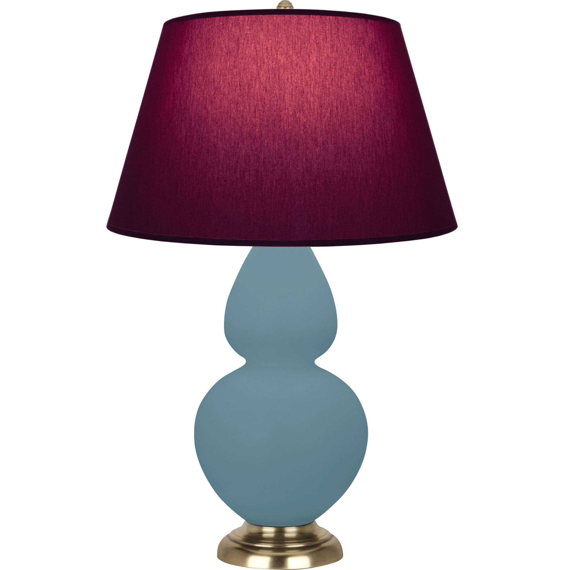 Image 2 Double Gourd 31"H Steel Blue And Brass Lamp w/ Plum And Lavender Shade more views