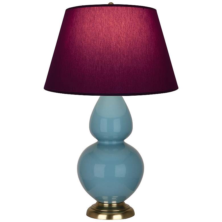 Image 1 Double Gourd 31"H Steel Blue And Brass Lamp w/ Plum And Lavender Shade