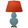 Double Gourd 31"H Steel Blue And Brass Lamp w/ Tangerine And Taupe Shade