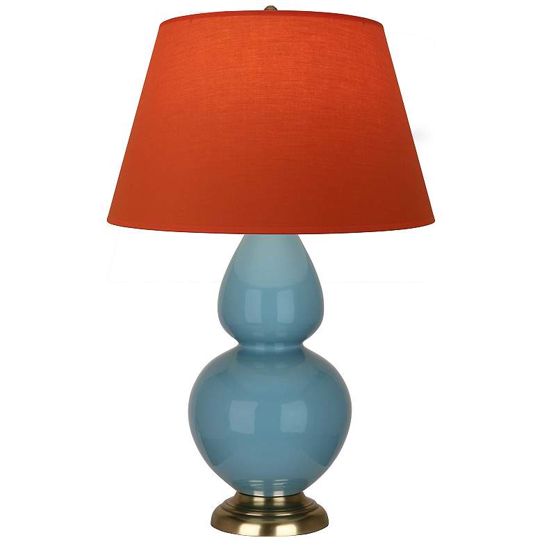 Image 1 Double Gourd 31"H Steel Blue And Brass Lamp w/ Tangerine And Taupe Shade