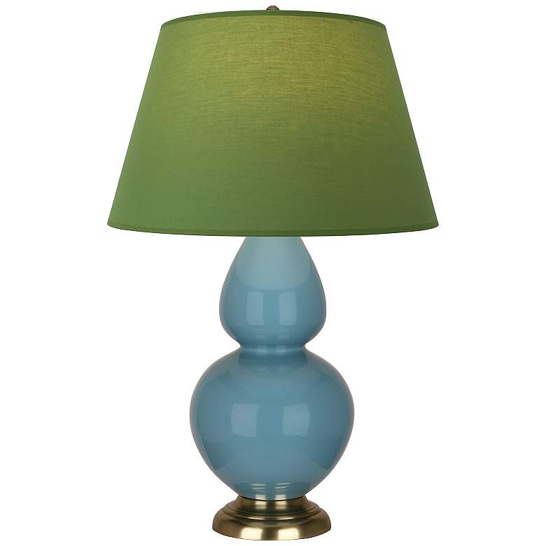 Image 1 Double Gourd 31"H Steel Blue And Brass Lamp w/ Tea And Taupe Shade