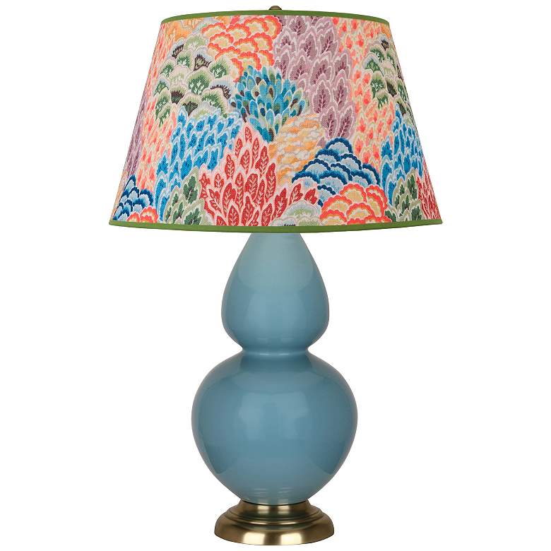 Image 1 Double Gourd 31"H Steel Blue And Brass Table Lamp w/ Spring Shade