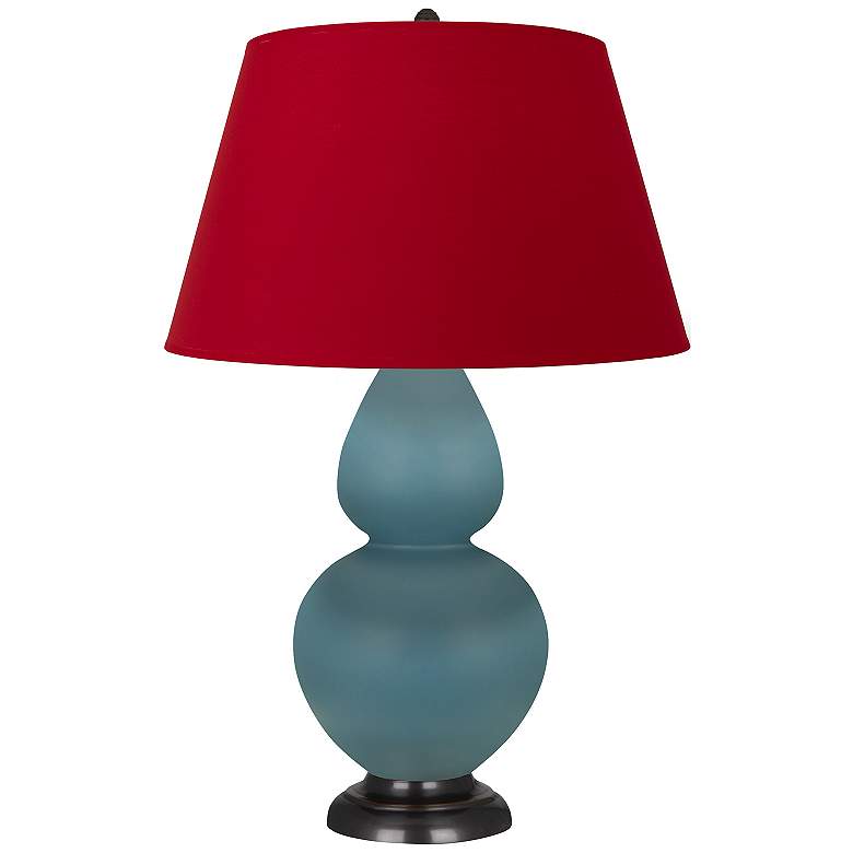Image 1 Double Gourd 31"H Steel Blue And Bronze Lamp w/ Black And Red Shade