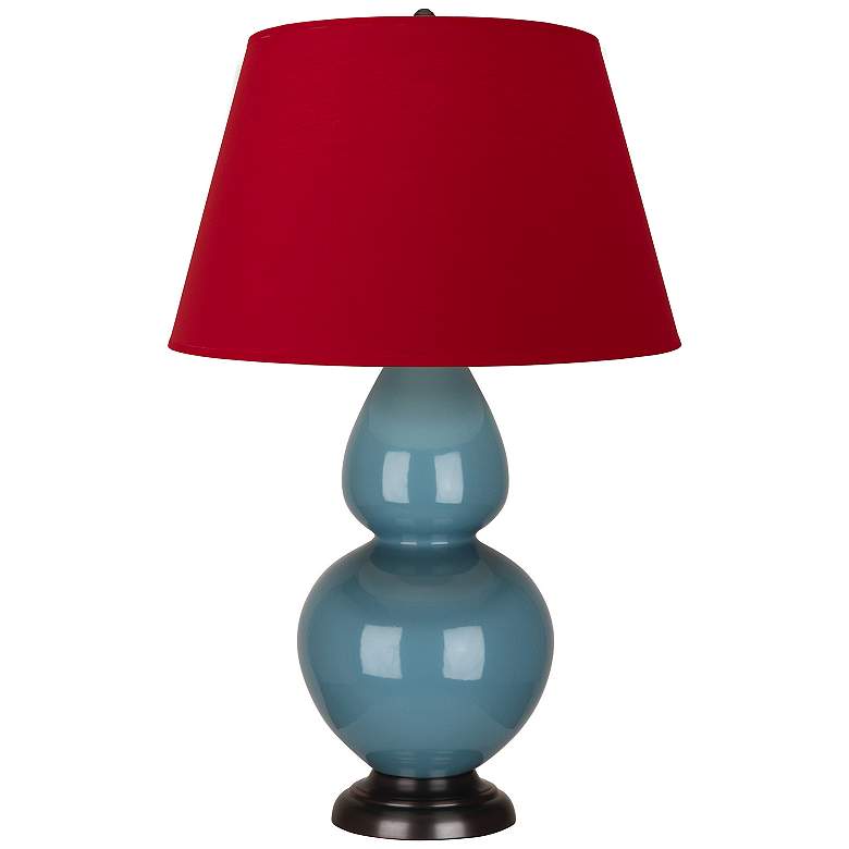 Image 1 Double Gourd 31"H Steel Blue And Bronze Lamp w/ Black And Red Shade