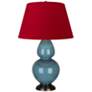 Double Gourd 31"H Steel Blue And Bronze Lamp w/ Black And Red Shade