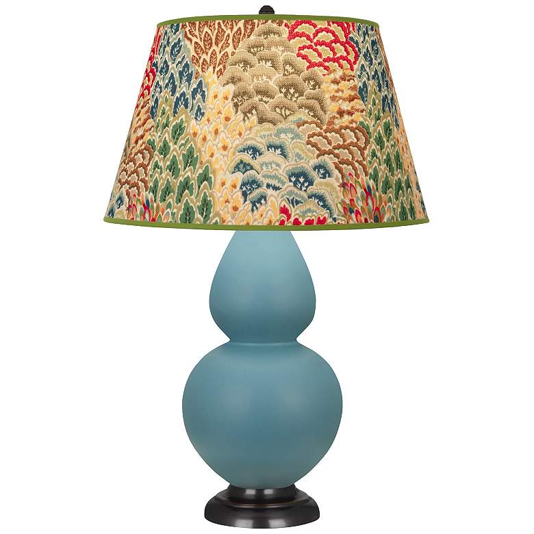 Image 1 Double Gourd 31"H Steel Blue And Bronze Lamp w/ Fall Floral Shade