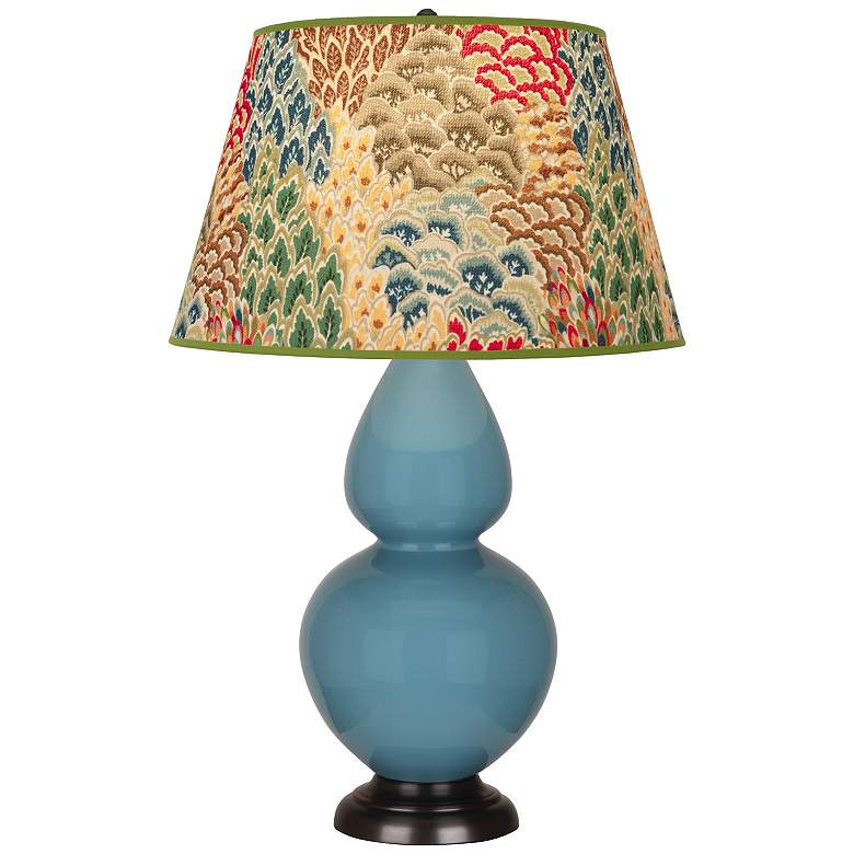 Image 1 Double Gourd 31"H Steel Blue And Bronze Lamp w/ Fall Floral Shade