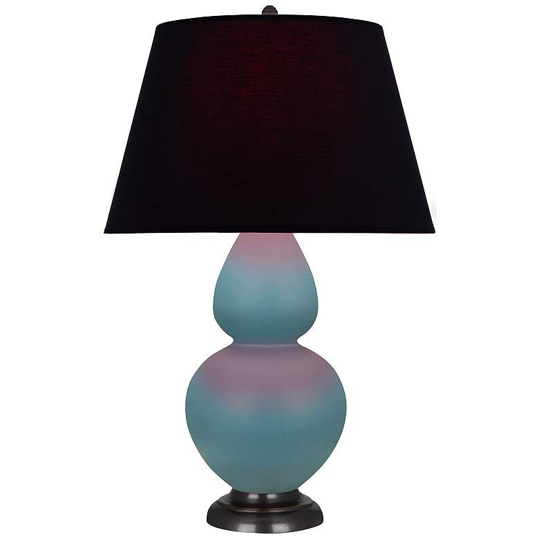 Image 1 Double Gourd 31"H Steel Blue And Bronze Lamp w/ Ink And Rose Shade