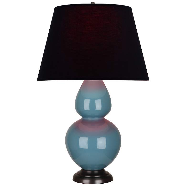 Image 1 Double Gourd 31"H Steel Blue And Bronze Lamp w/ Ink And Rose Shade