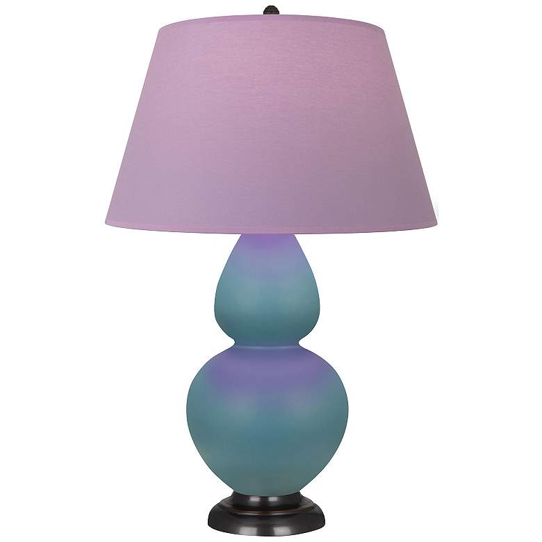 Image 1 Double Gourd 31"H Steel Blue And Bronze Lamp w/ Lavender And Plum Shade