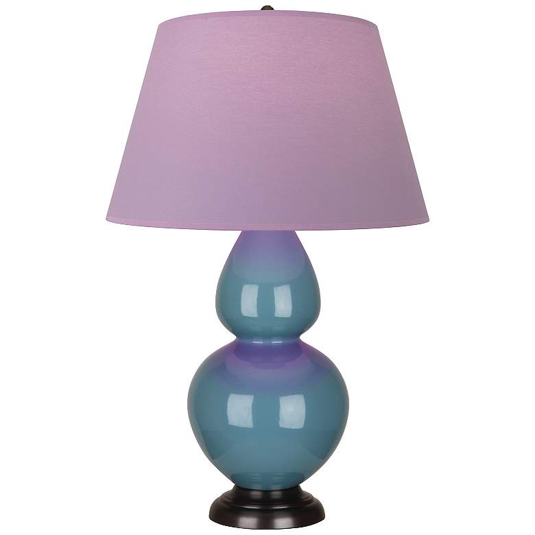 Image 1 Double Gourd 31"H Steel Blue And Bronze Lamp w/ Lavender And Plum Shade