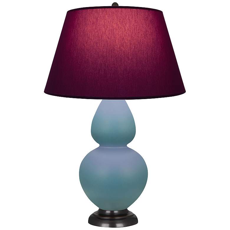 Image 1 Double Gourd 31"H Steel Blue And Bronze Lamp w/ Plum And Lavender Shade