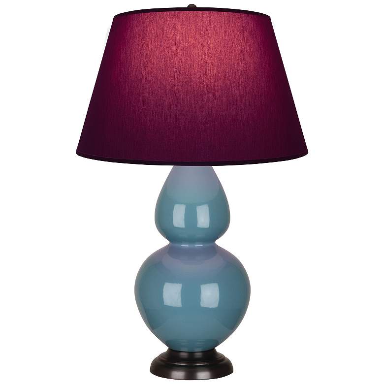 Image 1 Double Gourd 31"H Steel Blue And Bronze Lamp w/ Plum And Lavender Shade