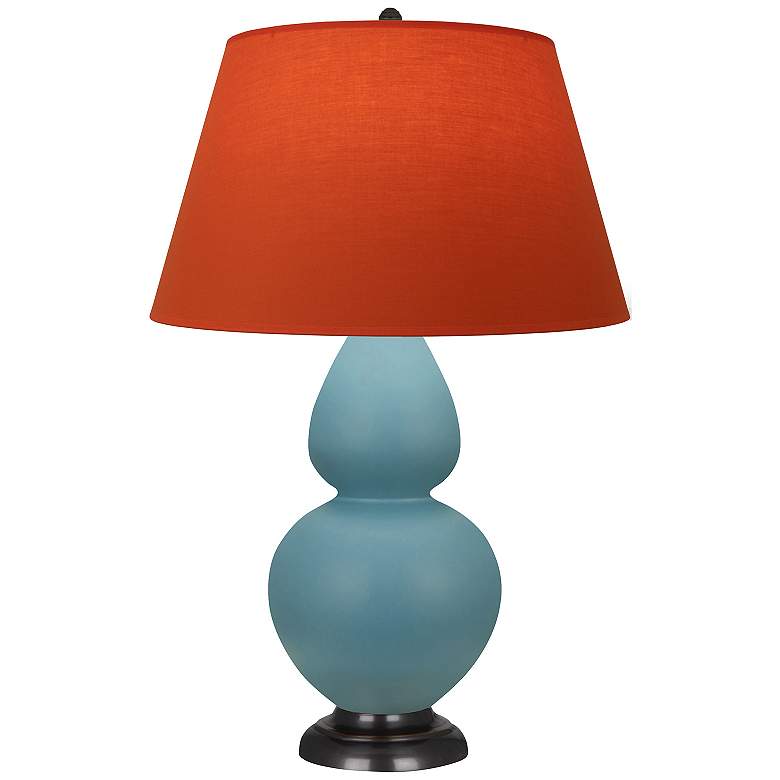 Image 1 Double Gourd 31"H Steel Blue And Bronze Lamp w/ Tangerine And Taupe Shade