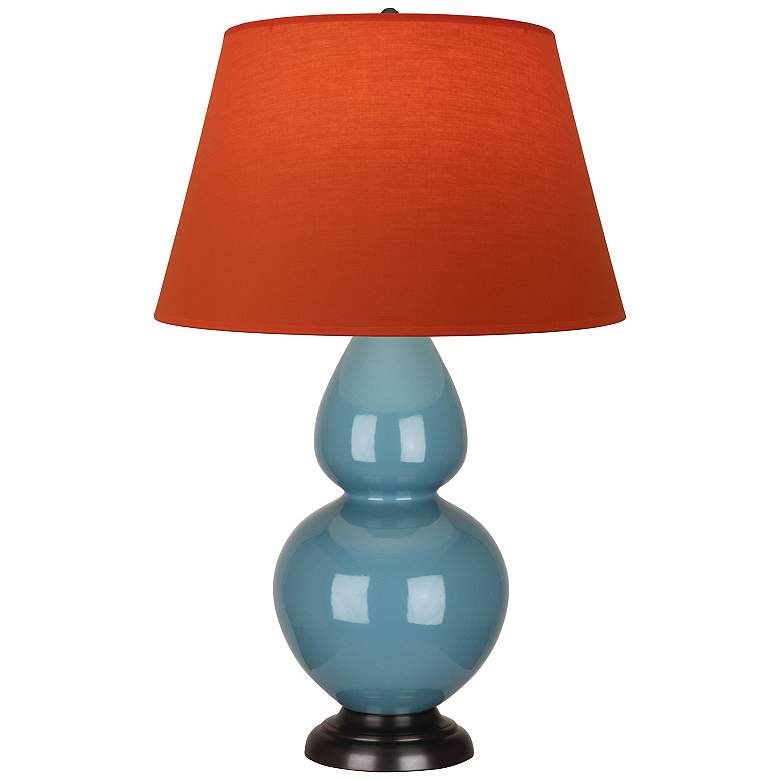 Image 1 Double Gourd 31"H Steel Blue And Bronze Lamp w/ Tangerine And Taupe Shade
