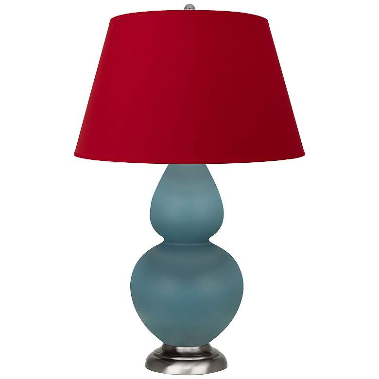 Image 1 Double Gourd 31"H Steel Blue And Silver Lamp w/ Black And Red Shade