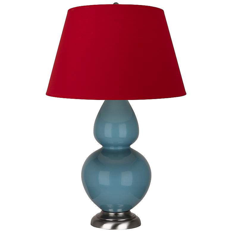 Image 1 Double Gourd 31"H Steel Blue And Silver Lamp w/ Black And Red Shade