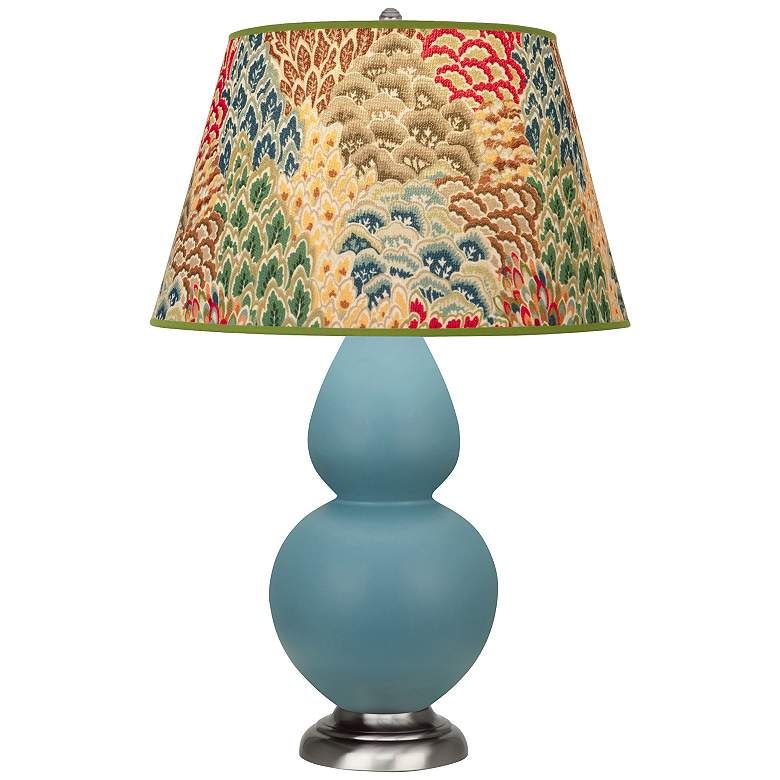Image 1 Double Gourd 31"H Steel Blue And Silver Lamp w/ Fall Floral Shade