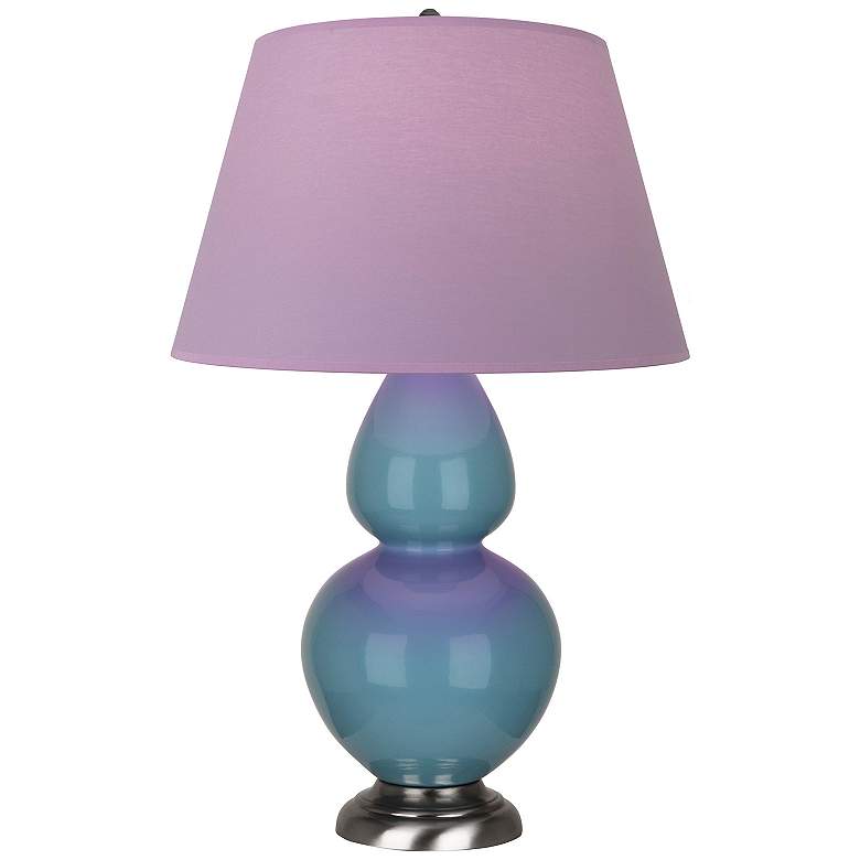 Image 1 Double Gourd 31"H Steel Blue And Silver Lamp w/ Lavender And Plum Shade
