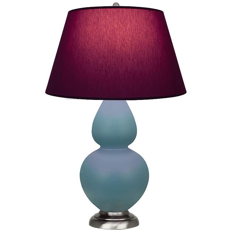 Image 1 Double Gourd 31"H Steel Blue And Silver Lamp w/ Plum And Lavender Shade