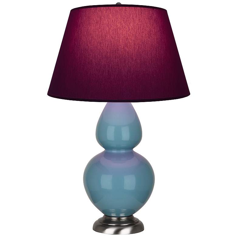 Image 1 Double Gourd 31"H Steel Blue And Silver Lamp w/ Plum And Lavender Shade