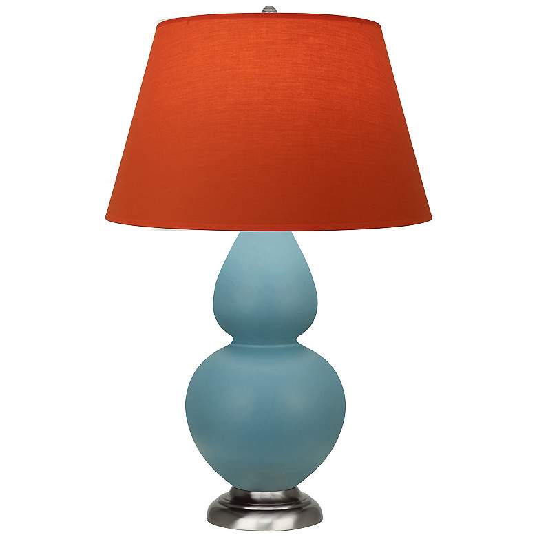 Image 1 Double Gourd 31"H Steel Blue And Silver Lamp w/ Tangerine And Taupe Shade