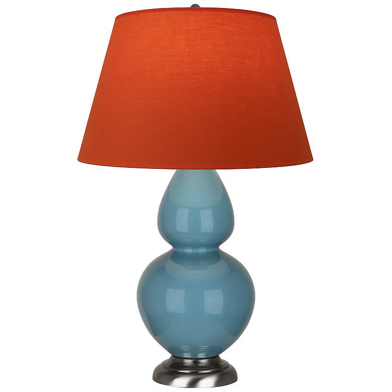 Image 1 Double Gourd 31"H Steel Blue And Silver Lamp w/ Tangerine And Taupe Shade
