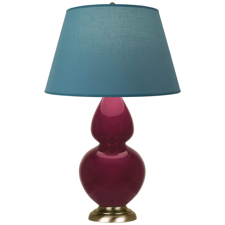 Image 1 Double Gourd 31"H Sugar Plum Glazed Brass Table Lamp w/ Bright Blue Shade