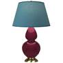 1_Double Gourd 31"H Sugar Plum Glazed Brass Table Lamp w/ Bright Blue Shade