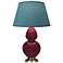 Double Gourd 31"H Sugar Plum Glazed Brass Table Lamp w/ Bright Blue Shade