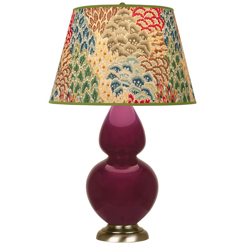 Image 1 Double Gourd 31"H Sugar Plum Glazed Brass Table Lamp w/ Fall Floral Shade