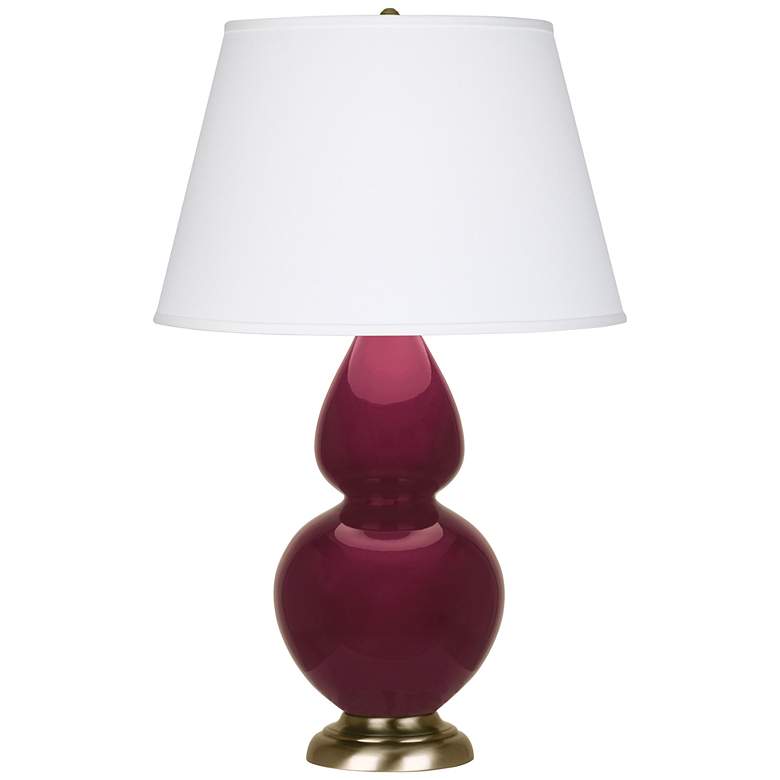 Image 1 Double Gourd 31"H Sugar Plum Glazed Brass Table Lamp w/ Pearl Dupioni Shade