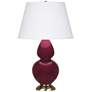 1_Double Gourd 31"H Sugar Plum Glazed Brass Table Lamp w/ Pearl Dupioni Shade