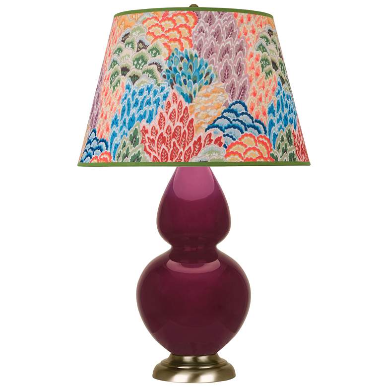 Image 1 Double Gourd 31"H Sugar Plum Glazed Brass Table Lamp w/ Spring Floral Shade