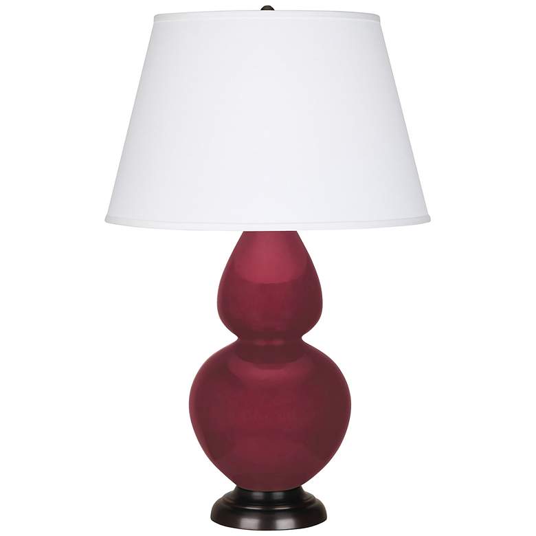 Image 1 Double Gourd 31"H Sugar Plum Glazed Bronze Table Lamp - Pearl Dupioni Shade