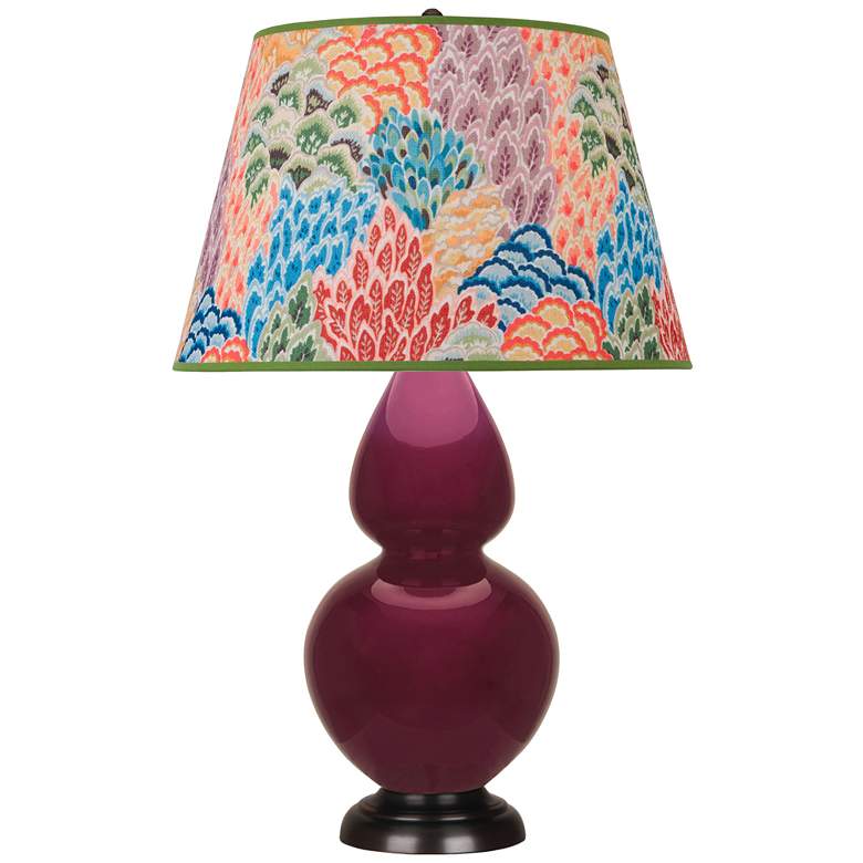 Image 1 Double Gourd 31"H Sugar Plum Glazed Bronze Table Lamp - Spring Floral Shade