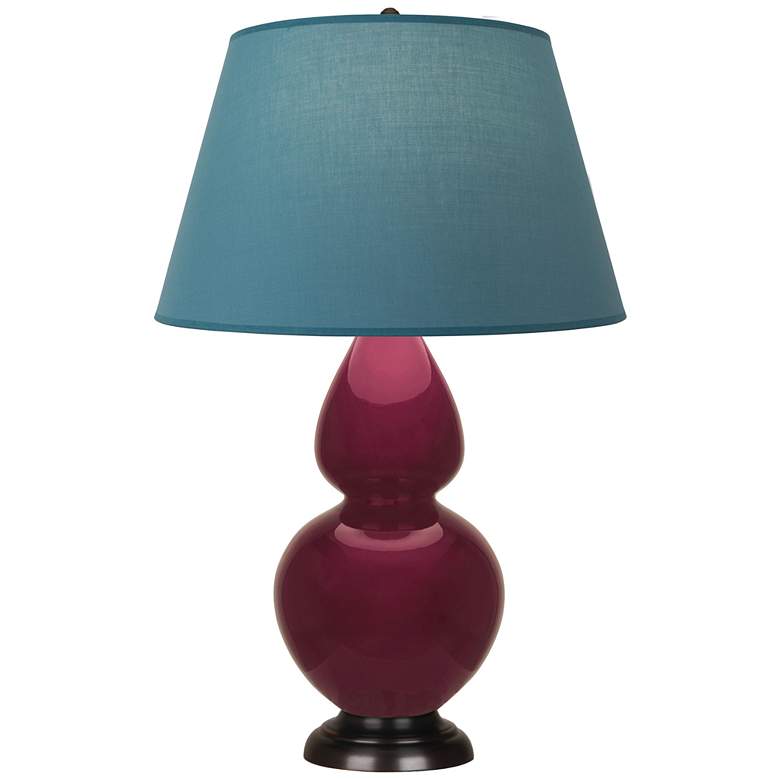 Image 1 Double Gourd 31"H Sugar Plum Glazed Bronze Table Lamp w/ Bright Blue Shade