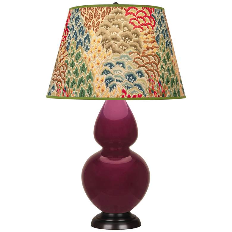 Image 1 Double Gourd 31"H Sugar Plum Glazed Bronze Table Lamp w/ Fall Floral Shade
