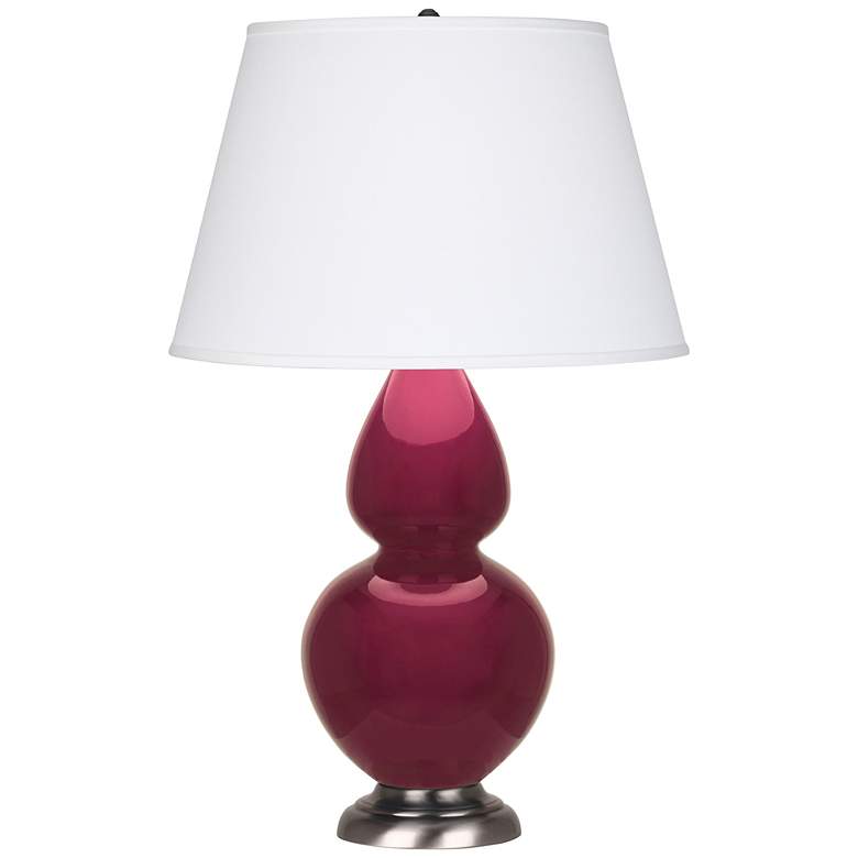 Image 1 Double Gourd 31"H Sugar Plum Glazed Silver Table Lamp - Pearl Dupioni Shade
