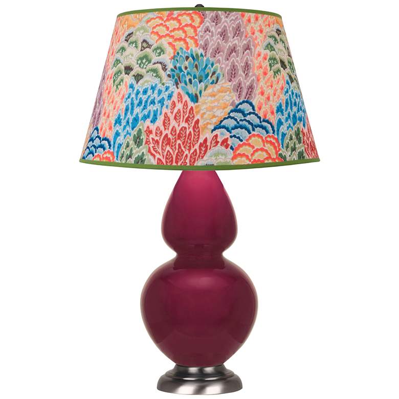 Image 1 Double Gourd 31"H Sugar Plum Glazed Silver Table Lamp - Spring Floral Shade