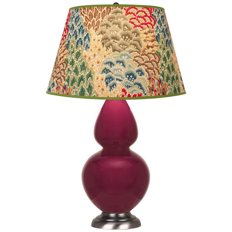 Image 1 Double Gourd 31"H Sugar Plum Glazed Silver Table Lamp w/ Fall Floral Shade